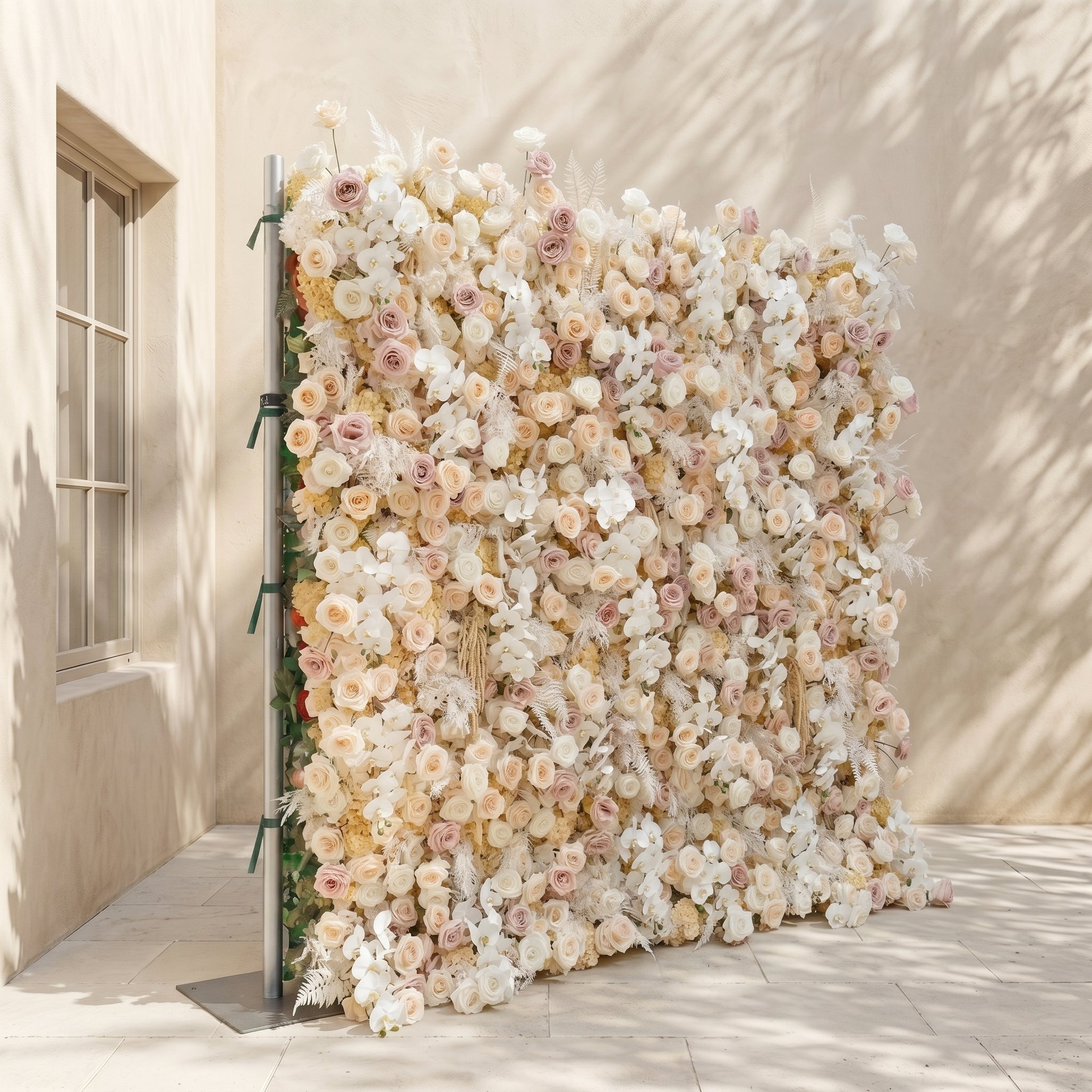 Novmora:5D Neutral Warm Cream Peach &amp; Blush Pink Silk Rose Flower Wall Roll-Up Fabric Backdrop for Romantic Weddings &amp; Proposals