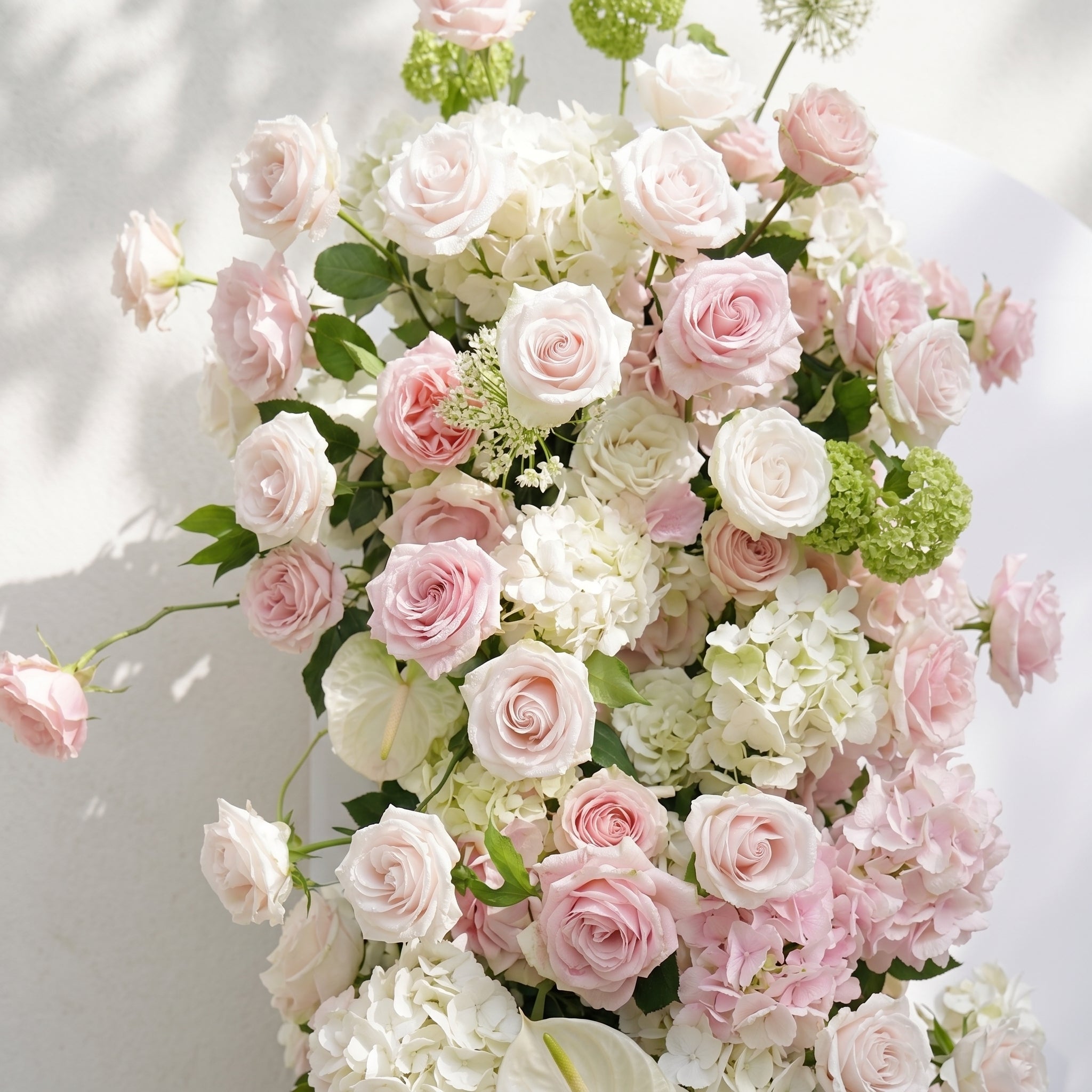 Pink White Rose Calla Lily Wedding Background Arch KT Backdrop (Excludes Frame)+Rosado Flower Runner