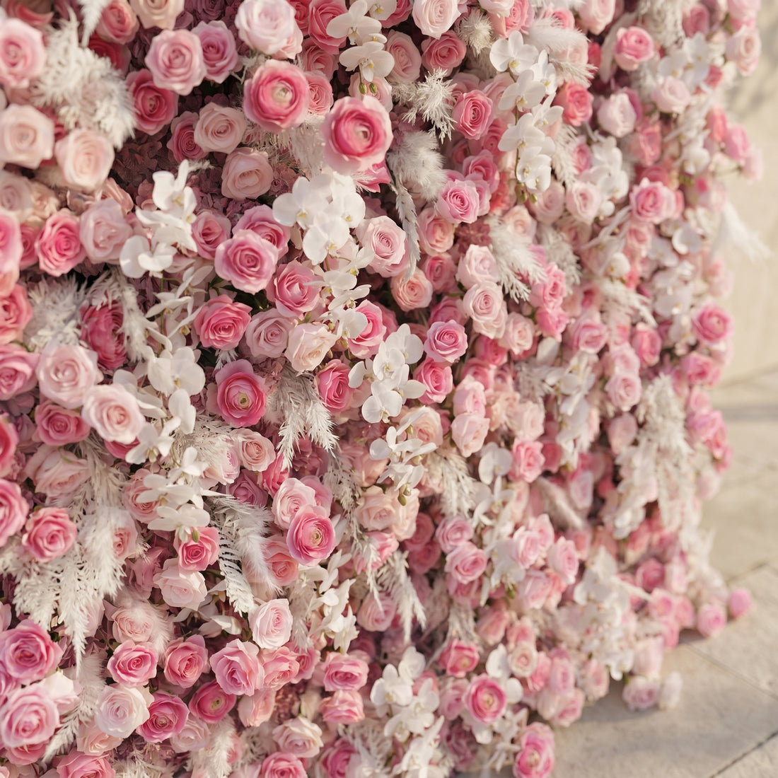 Nylenna:Luxury 5D Ombre Hot Pink &amp; Blush Silk Floral Wall Roll-Up Backdrop for Vibrant Romantic Weddings