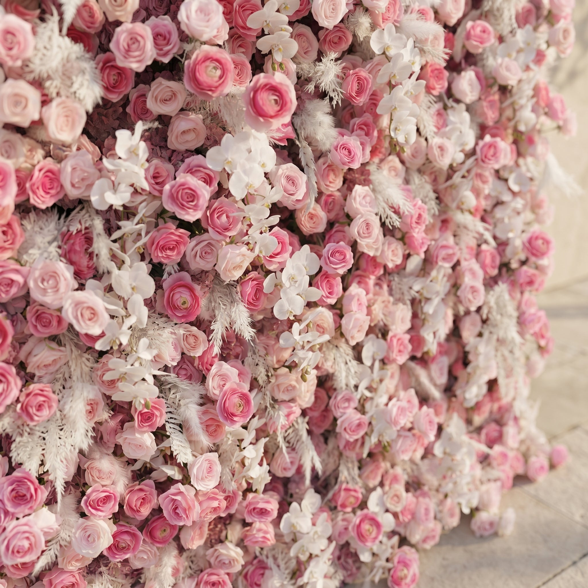 Nylenna:Luxury 5D Ombre Hot Pink &amp; Blush Silk Floral Wall Roll-Up Backdrop for Vibrant Romantic Weddings