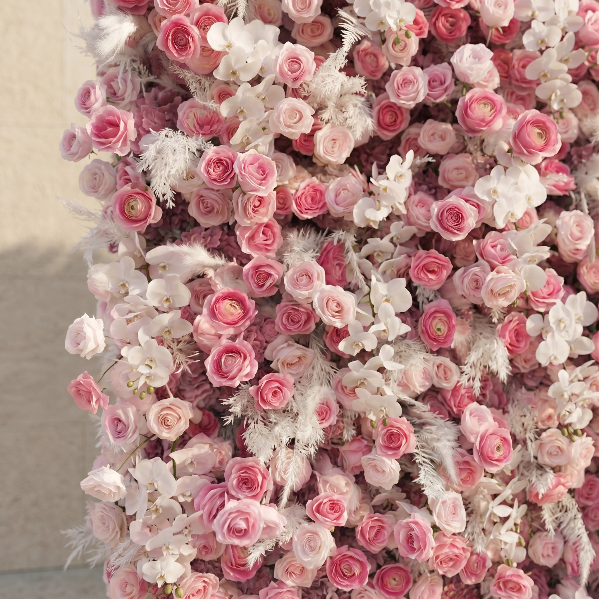 Nylenna:Luxury 5D Ombre Hot Pink &amp; Blush Silk Floral Wall Roll-Up Backdrop for Vibrant Romantic Weddings