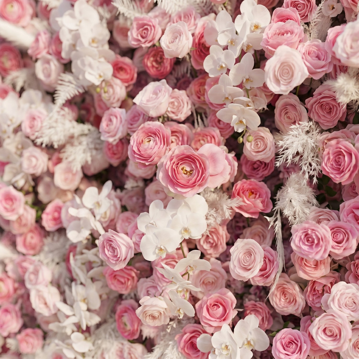 Nylenna:Luxury 5D Ombre Hot Pink &amp; Blush Silk Floral Wall Roll-Up Backdrop for Vibrant Romantic Weddings