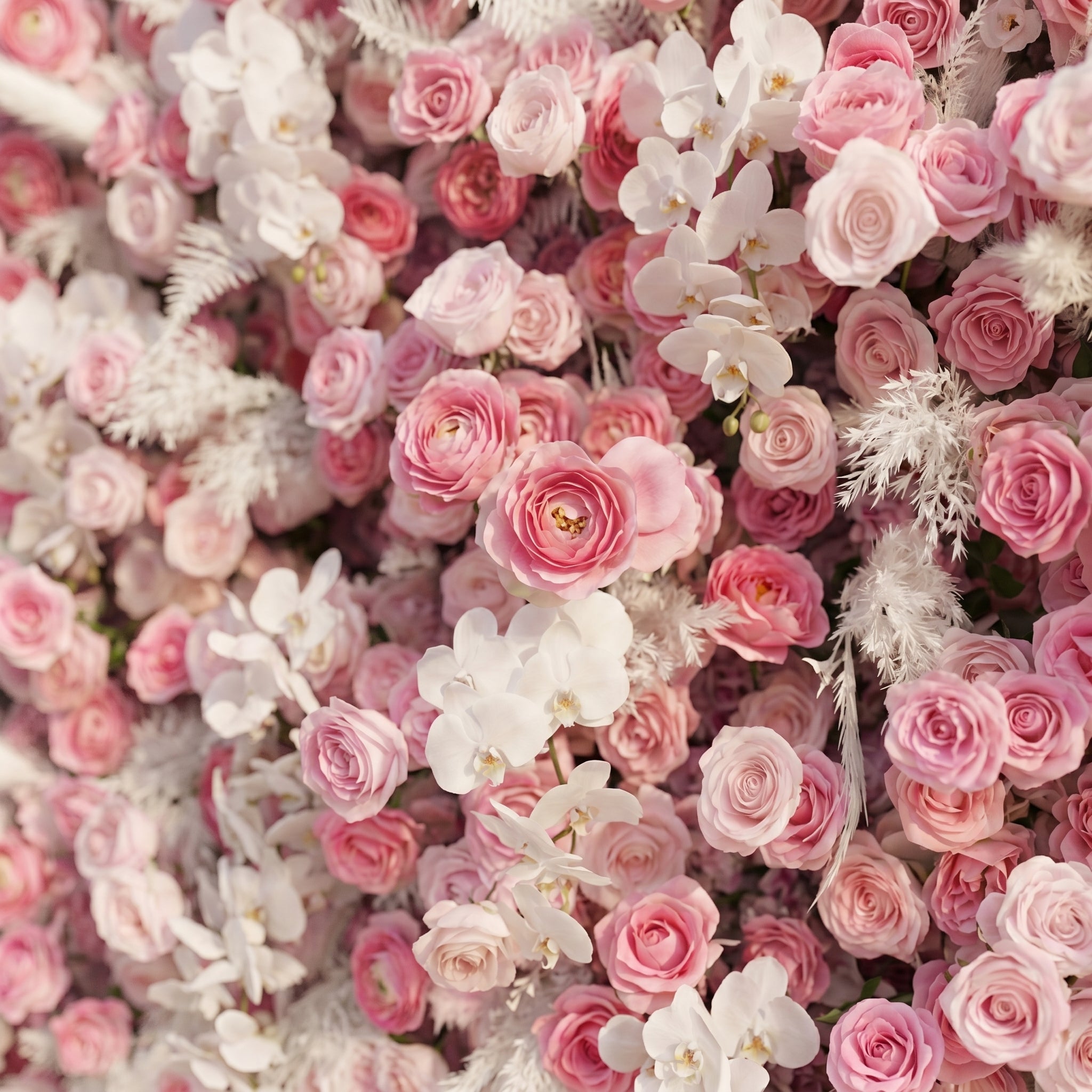 Nylenna:Luxury 5D Ombre Hot Pink &amp; Blush Silk Floral Wall Roll-Up Backdrop for Vibrant Romantic Weddings