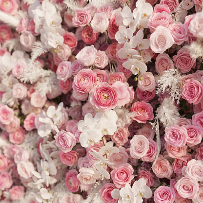 Nylenna:Luxury 5D Ombre Hot Pink &amp; Blush Silk Floral Wall Roll-Up Backdrop for Vibrant Romantic Weddings