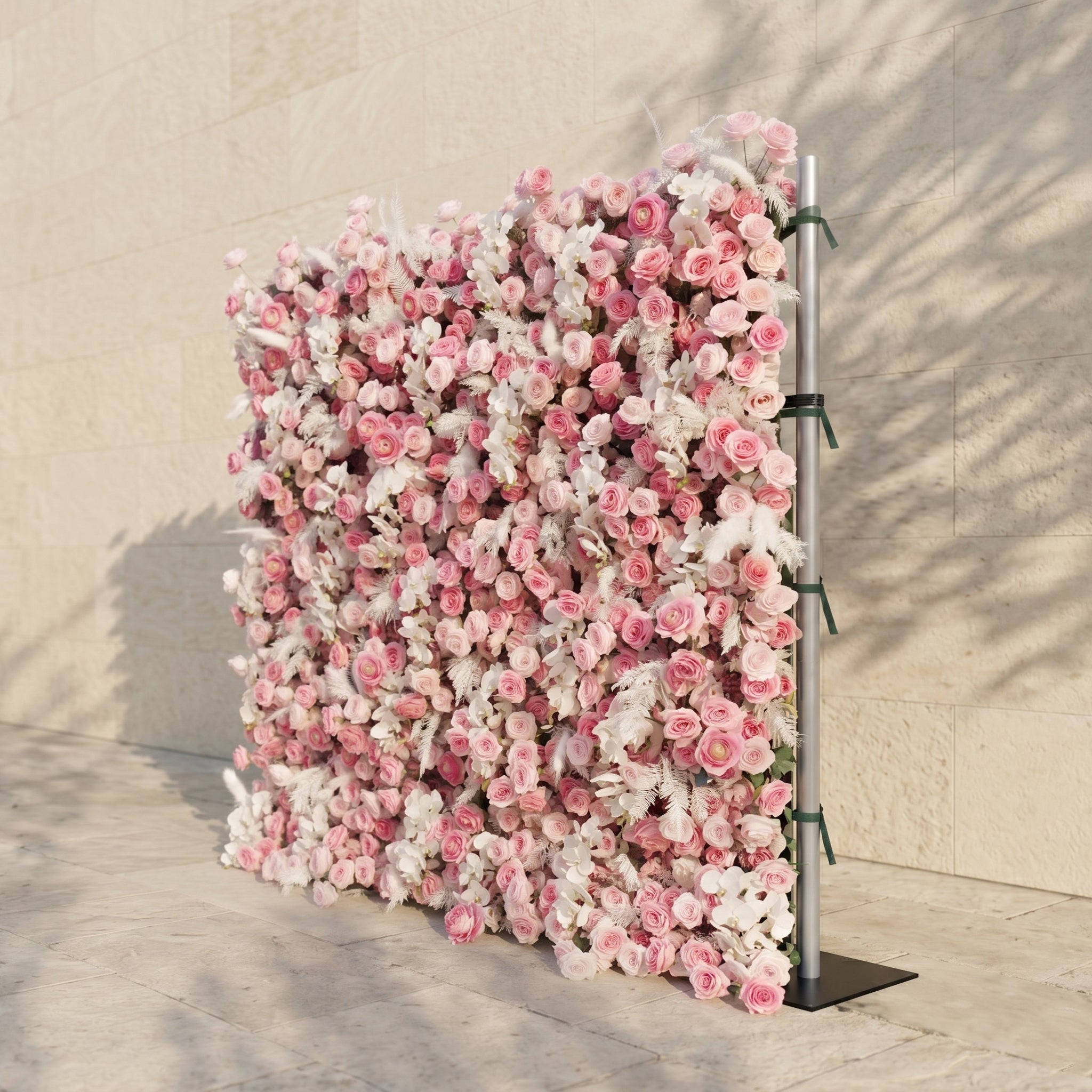 Nylenna:Luxury 5D Ombre Hot Pink &amp; Blush Silk Floral Wall Roll-Up Backdrop for Vibrant Romantic Weddings