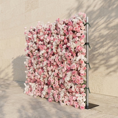 Nylenna:Luxury 5D Ombre Hot Pink &amp; Blush Silk Floral Wall Roll-Up Backdrop for Vibrant Romantic Weddings