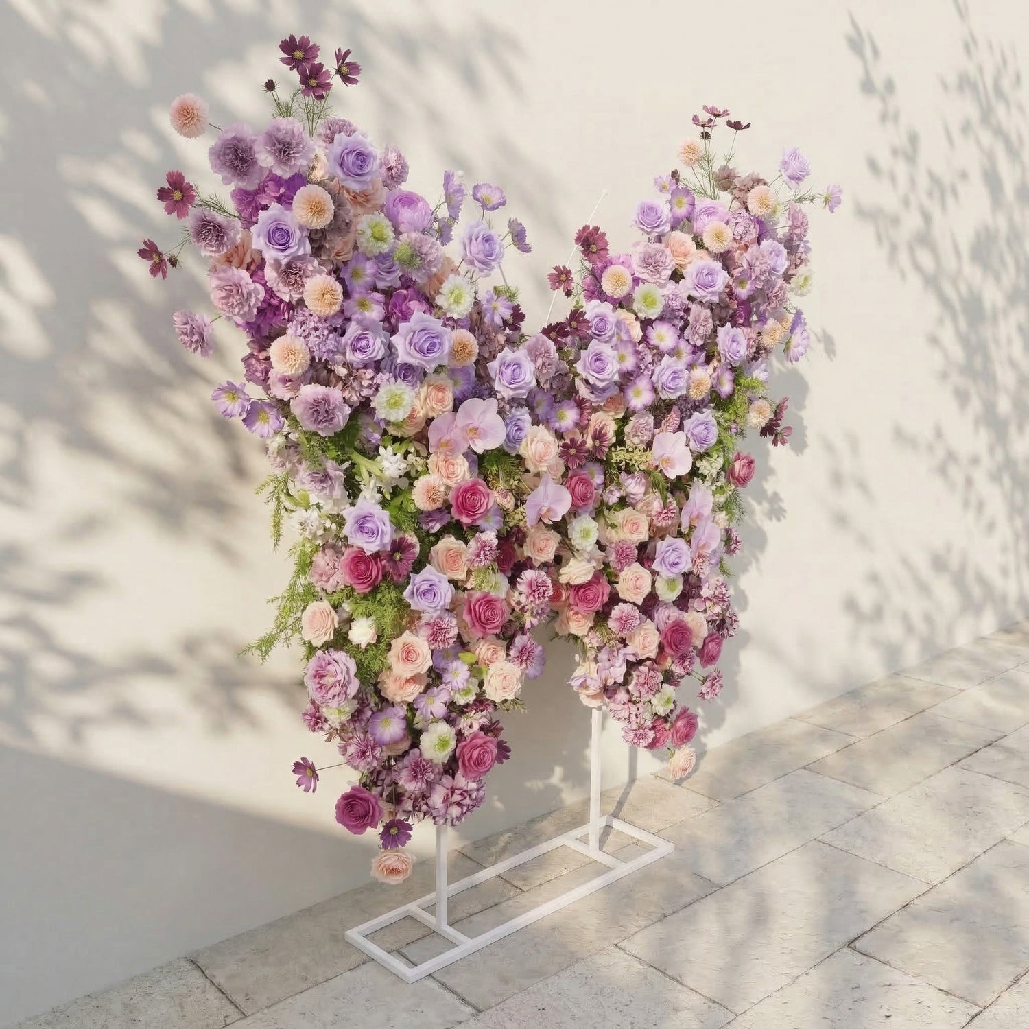 Nyvra: Dreamy Lavender &amp; Purple Butterfly-Shaped Artificial Floral Wall for Garden Wedding &amp; Event