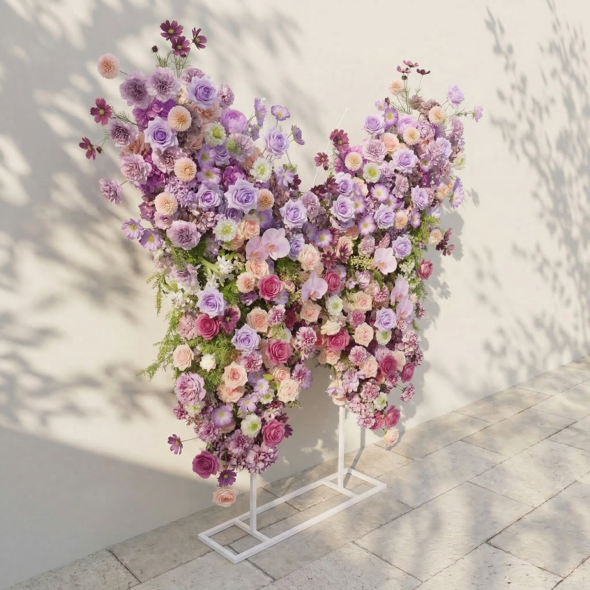 Nyvra: Dreamy Lavender &amp; Purple Butterfly-Shaped Artificial Floral Wall for Garden Wedding &amp; Event