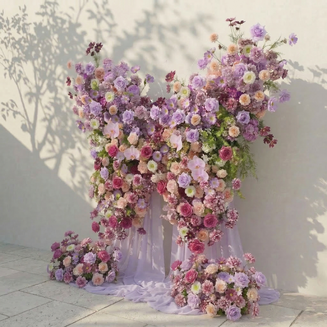 Nyvra: Dreamy Lavender &amp; Purple Butterfly-Shaped Artificial Floral Wall for Garden Wedding &amp; Event