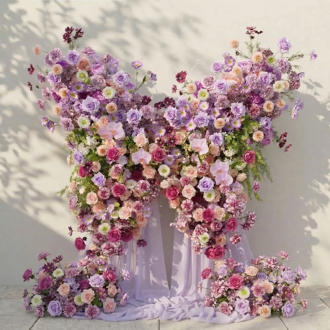 Nyvra: Dreamy Lavender &amp; Purple Butterfly-Shaped Artificial Floral Wall for Garden Wedding &amp; Event