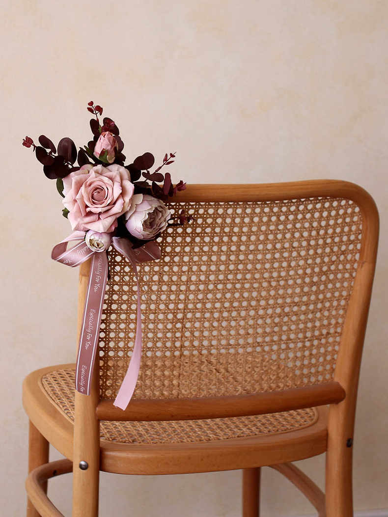Red Burgundy Chair Back Flowers Wedding Decor -R081 Rose Morning