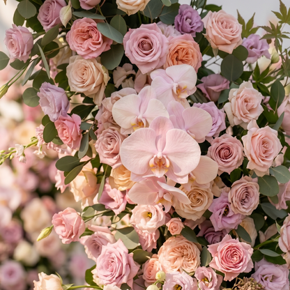 Orelenna: Classic and Luxury Wedding Flower Arch with Pink Roses Orchid and Greenery orelenna detail 1