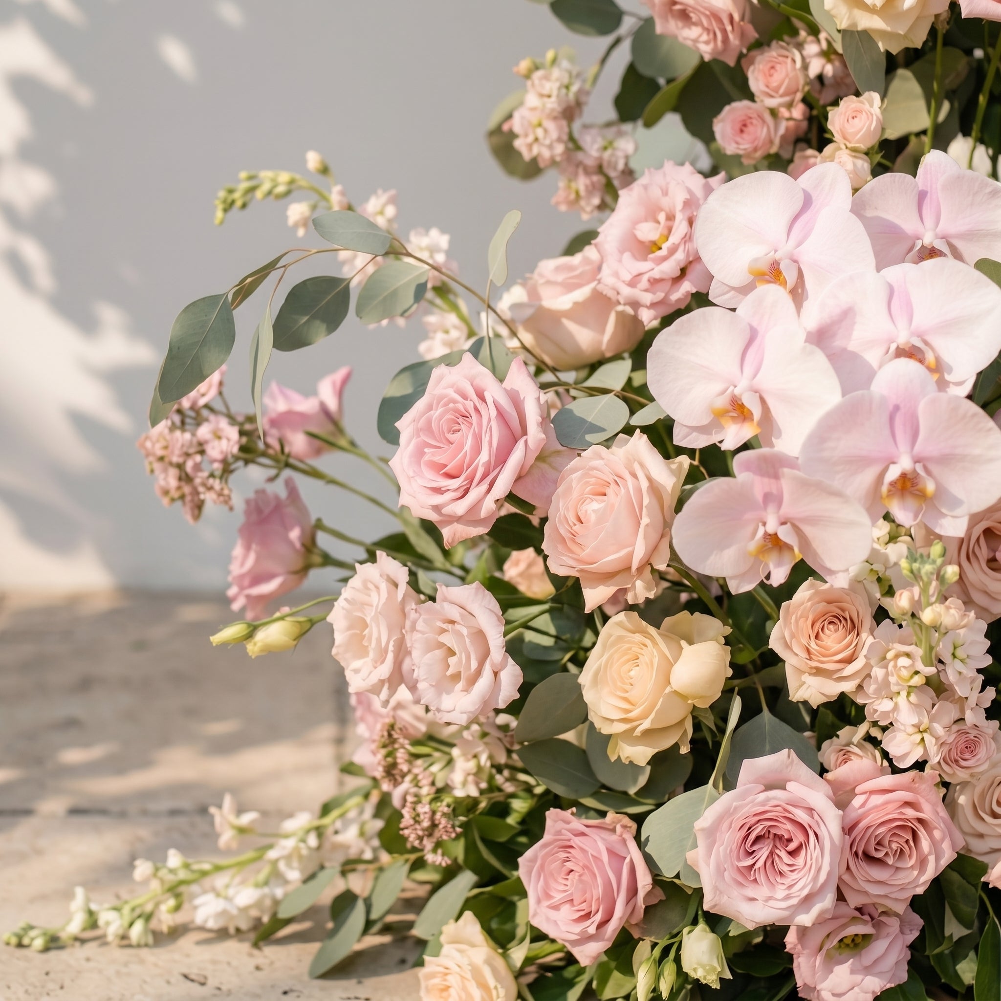 Orelenna: Classic and Luxury Wedding Flower Arch with Pink Roses Orchid and Greenery orelenna detail 3