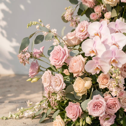 Orelenna: Classic and Luxury Wedding Flower Arch with Pink Roses Orchid and Greenery orelenna detail 3