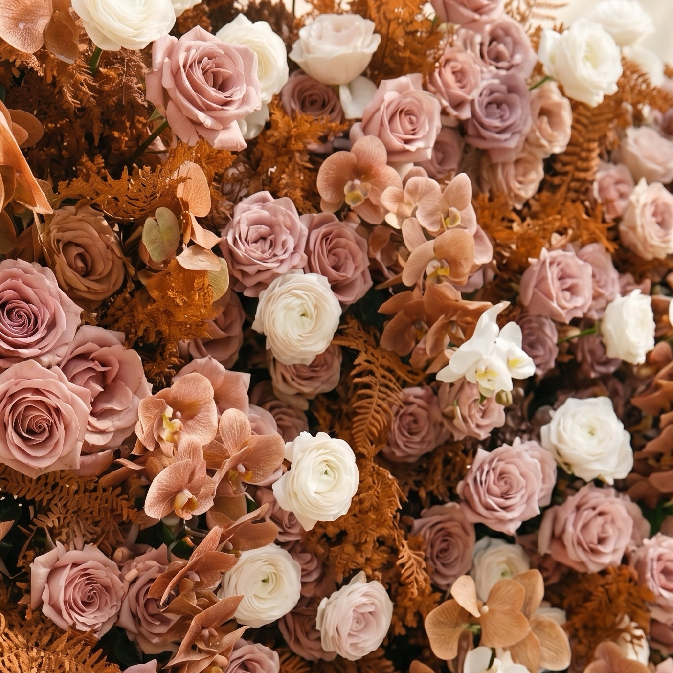 Orelloria:Luxury 5D Terracotta &amp; Dusty Rose Silk Floral Wall Roll-Up Backdrop for Rustic Fall Weddings