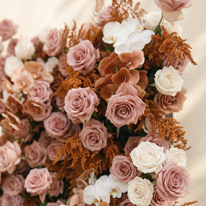 Orelloria:Luxury 5D Terracotta &amp; Dusty Rose Silk Floral Wall Roll-Up Backdrop for Rustic Fall Weddings