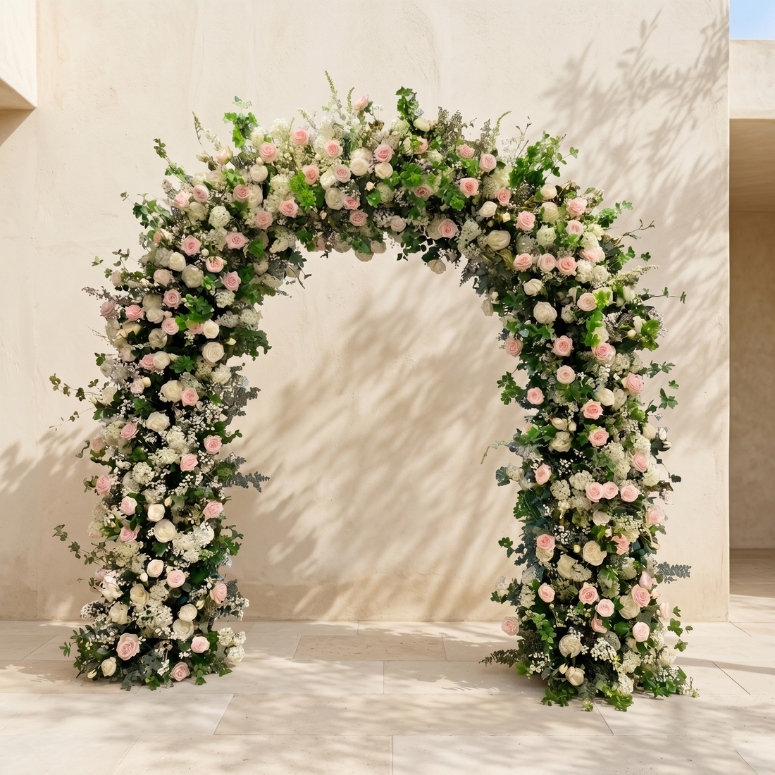 Orellune:Luxury Green and Pink Flower Arch with White Roses for Weddings&amp;Event Decor Including Frame orellune front
