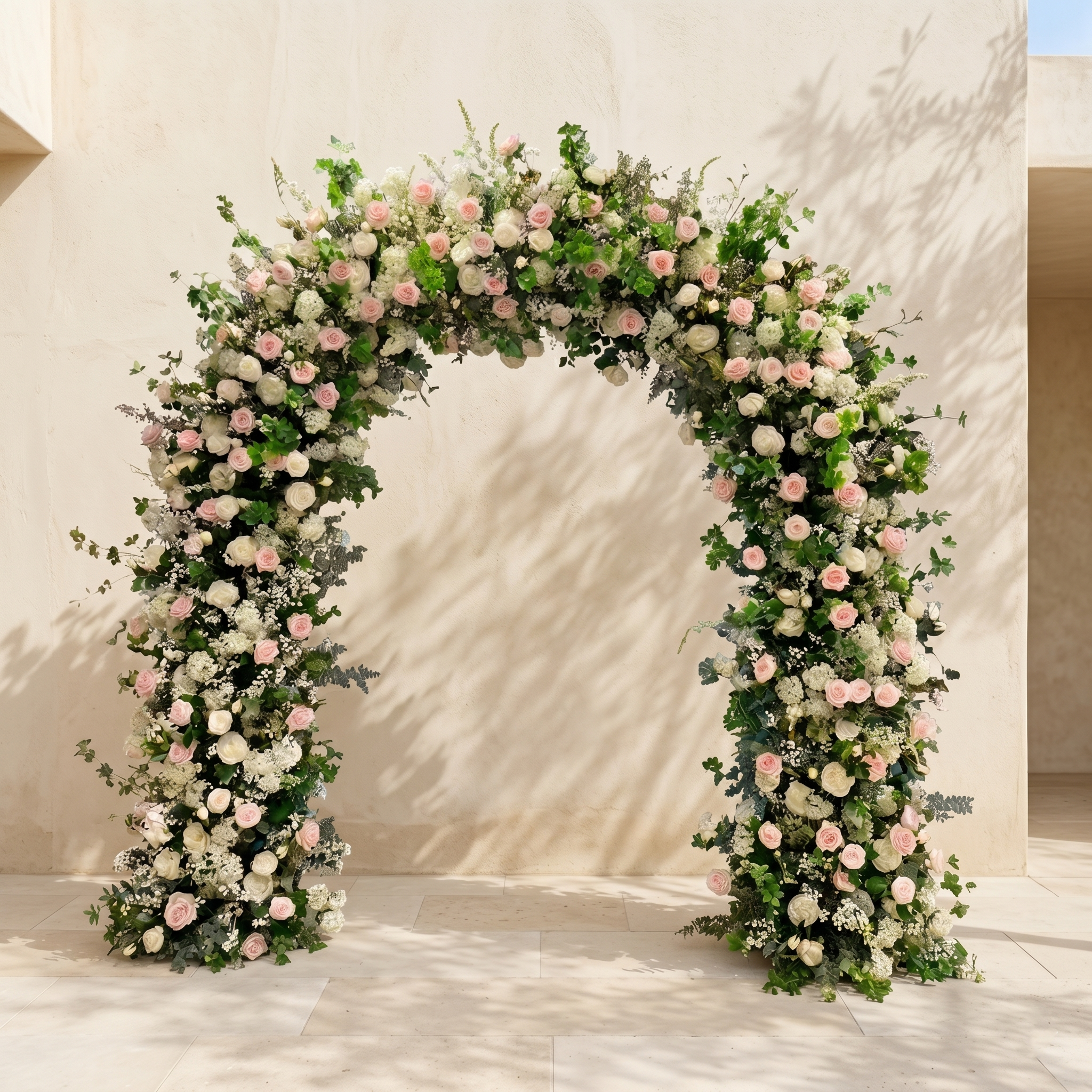 Orellune:Luxury Green and Pink Flower Arch with White Roses for Weddings&amp;Event Decor Including Frame orellune front