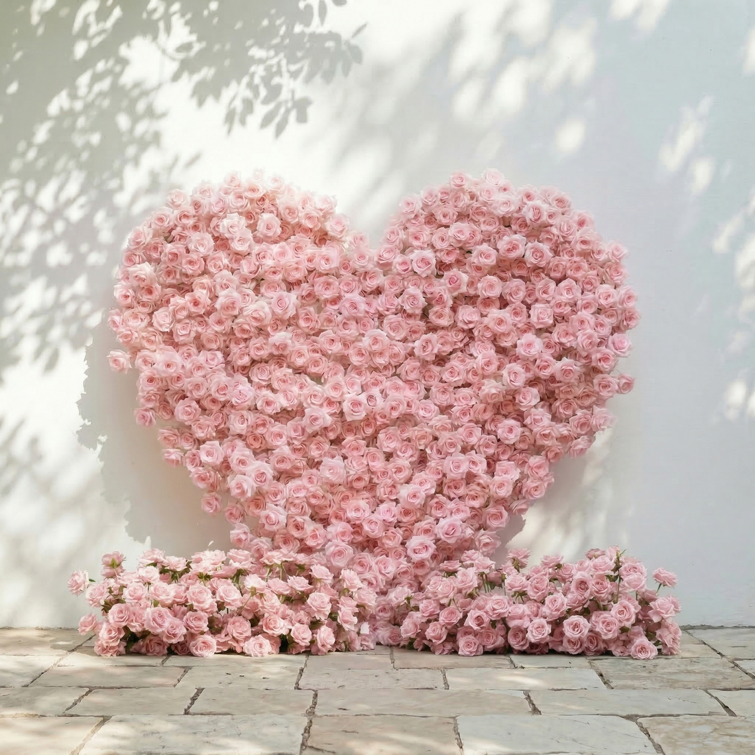 Orelune: 3D Ethereal Blush Pink Heart-Shaped Artificial Floral Backdrop for Romantic Wedding &amp; Proposal