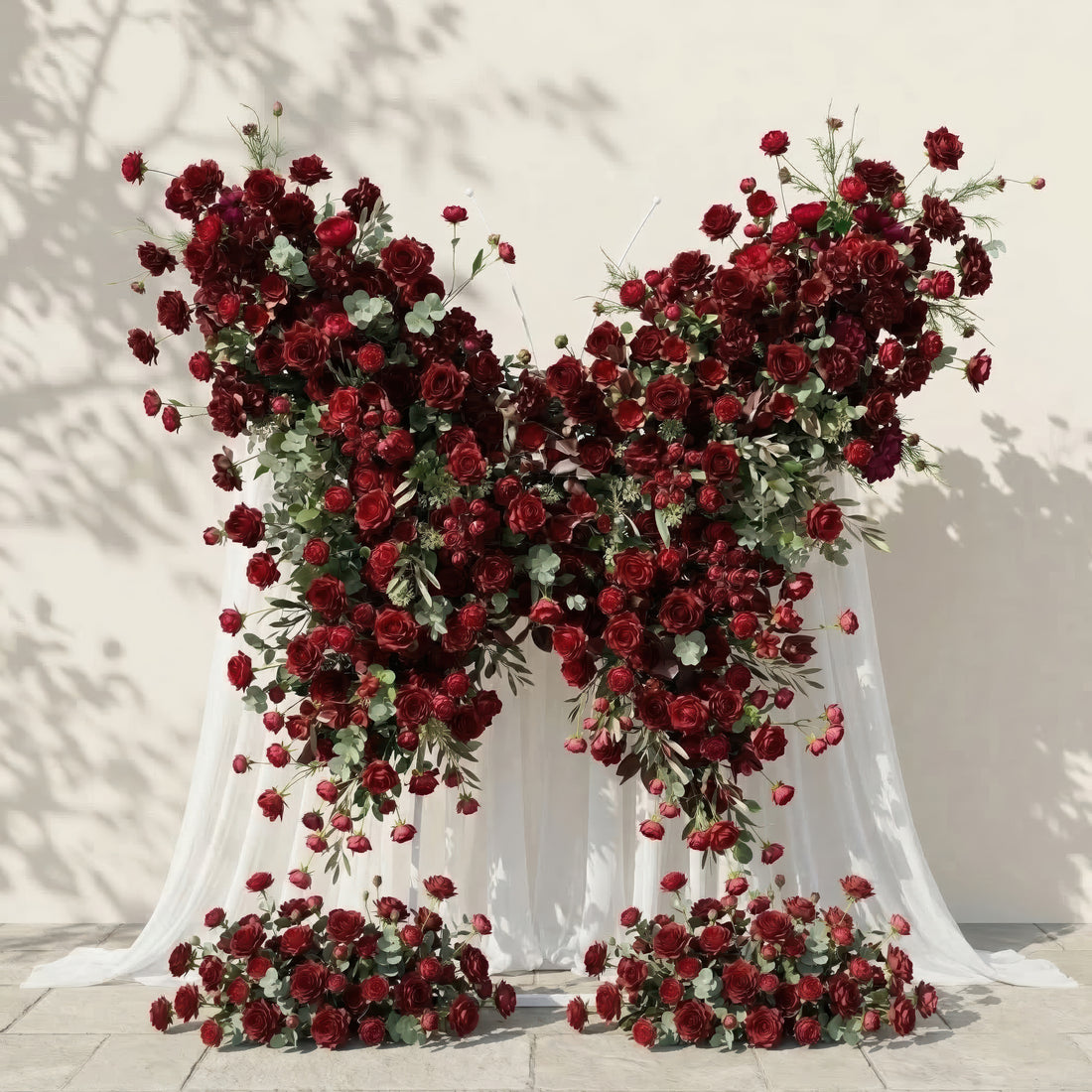 Orlisse: Vintage Burgundy Butterfly-Shaped Artificial Floral Wall for Luxury Wedding Decor