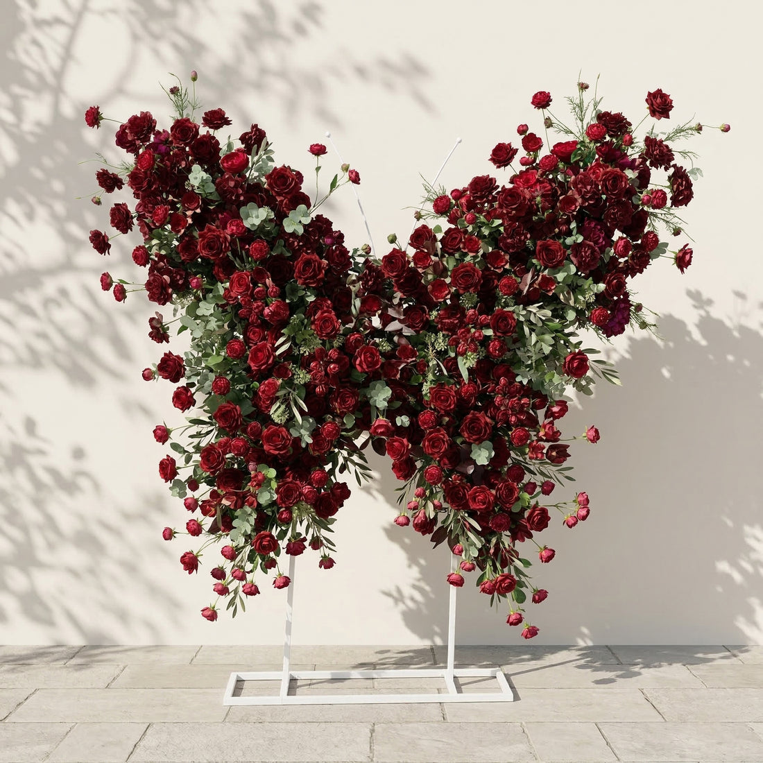 Enchanting Burgundy &amp; Dusty Blush Wedding Welcome Flower Package: Orlisse Butterfly Flower Wall, Vera Welcome Sign Flower and Chair Flowers (6pcs)