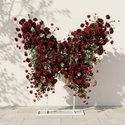 Enchanting Burgundy &amp; Dusty Blush Wedding Welcome Flower Package: Orlisse Butterfly Flower Wall, Vera Welcome Sign Flower and Chair Flowers (6pcs)