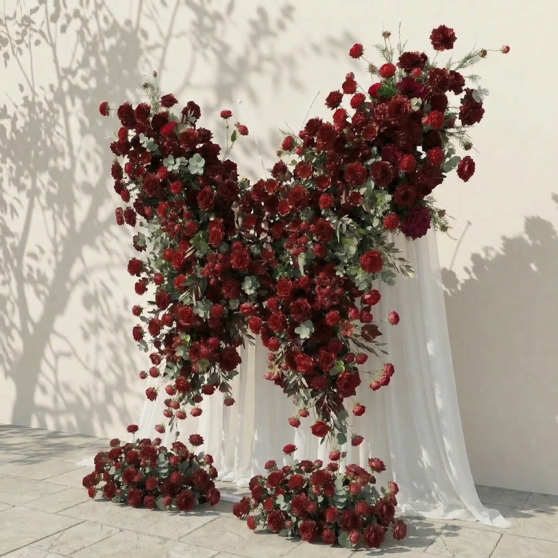 Orlisse: Vintage Burgundy Butterfly-Shaped Artificial Floral Wall for Luxury Wedding Decor