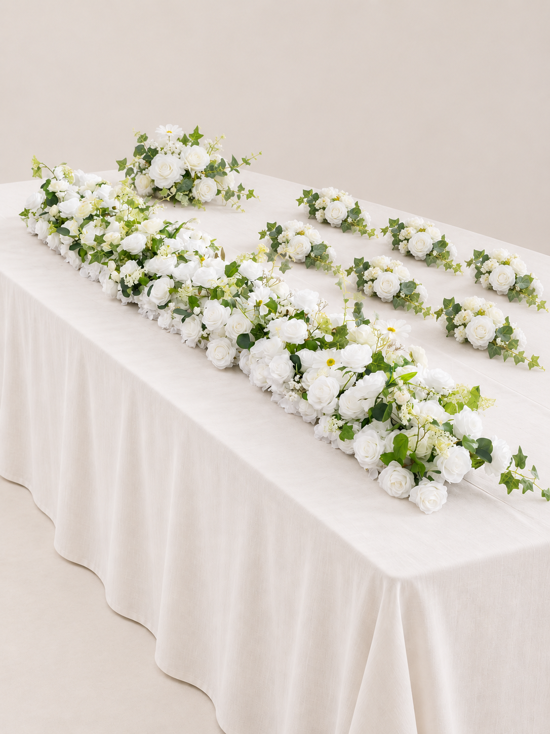 Galia Welcome Package: Pearl White Peonies, Ivy &amp; White Roses Welcome Sign Flower,Chair Flower and Long Table Centerpiece for Welcome Table &amp; Reception, Pearl White Garden｜Galia