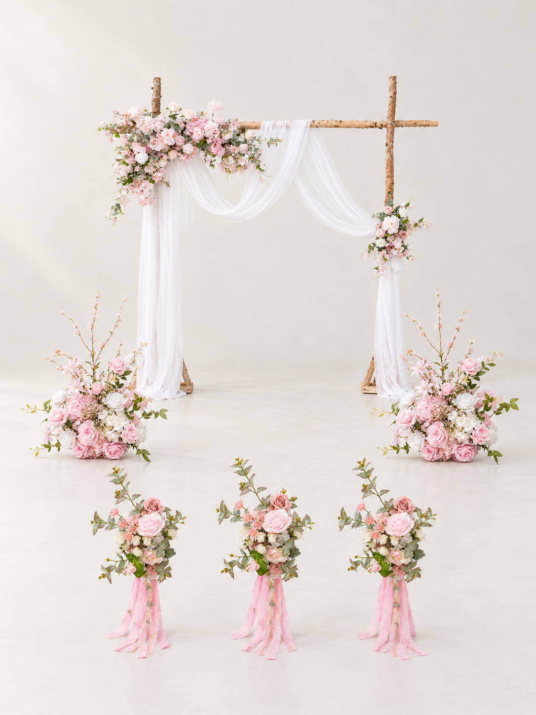 Wedding Ceremony Package：Veloura(2Pcs) Wedding Aisle, Gianna Chair Flower(2Pcs) and Gianna Floral Arch with Draping for Wedding Party &amp; Event Backdrop Decoration