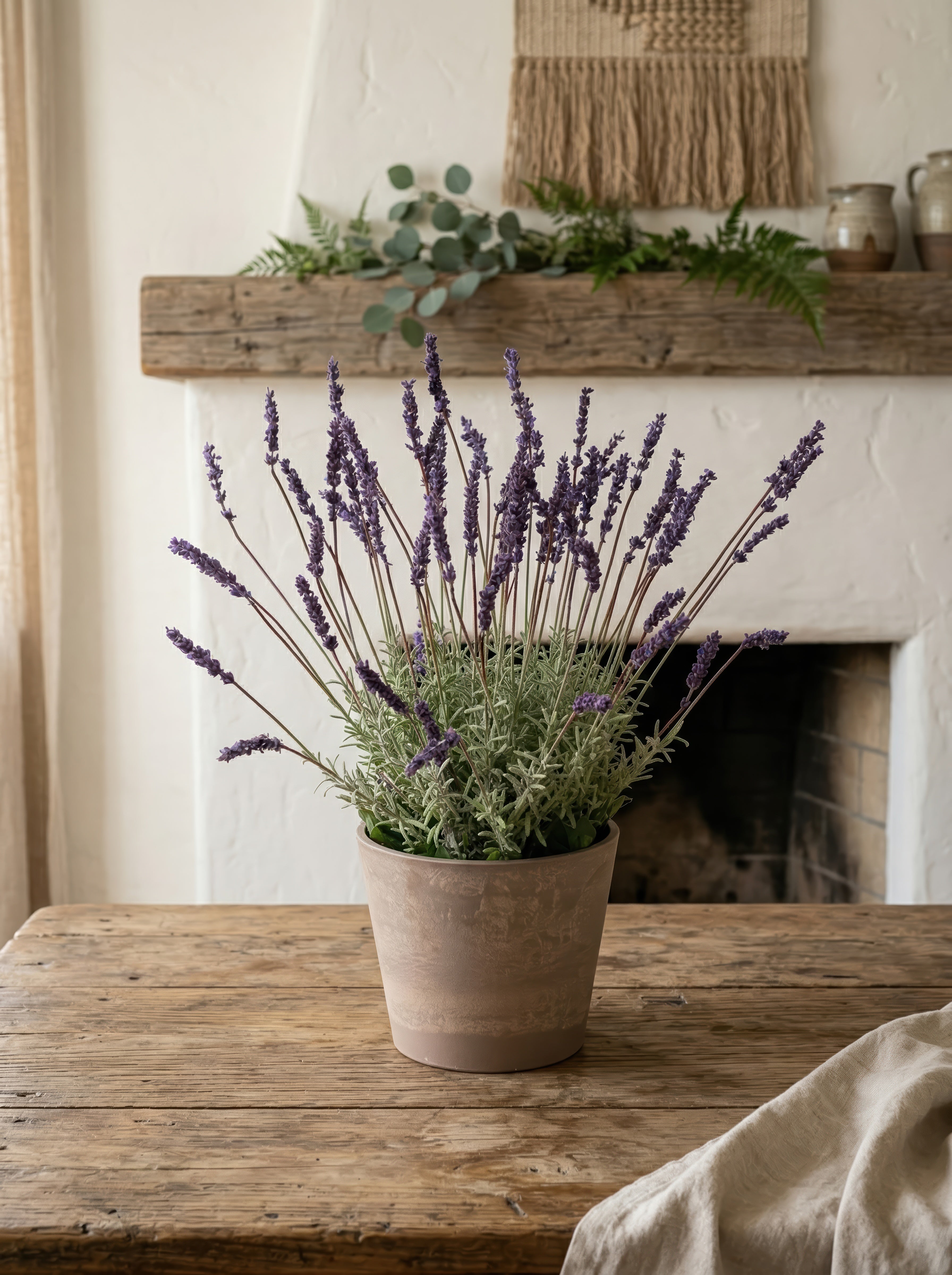 21.6" Artificial French Lavender Plant - Deep Purple Potted Greenery for Home Decor