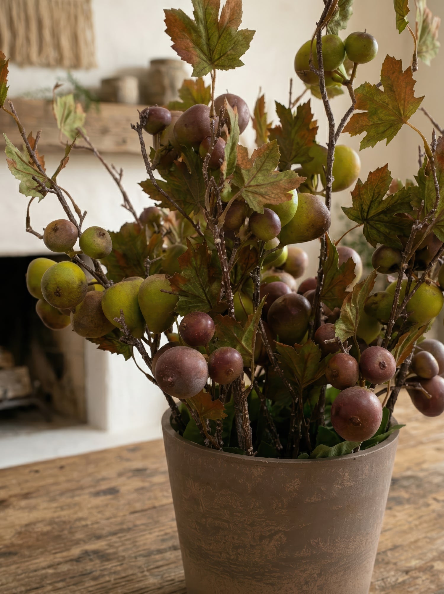 Artificial Autumn Fig Tree - 21.6" Pre-Potted Fruit Botanical for Farmhouse Tabletop Decor