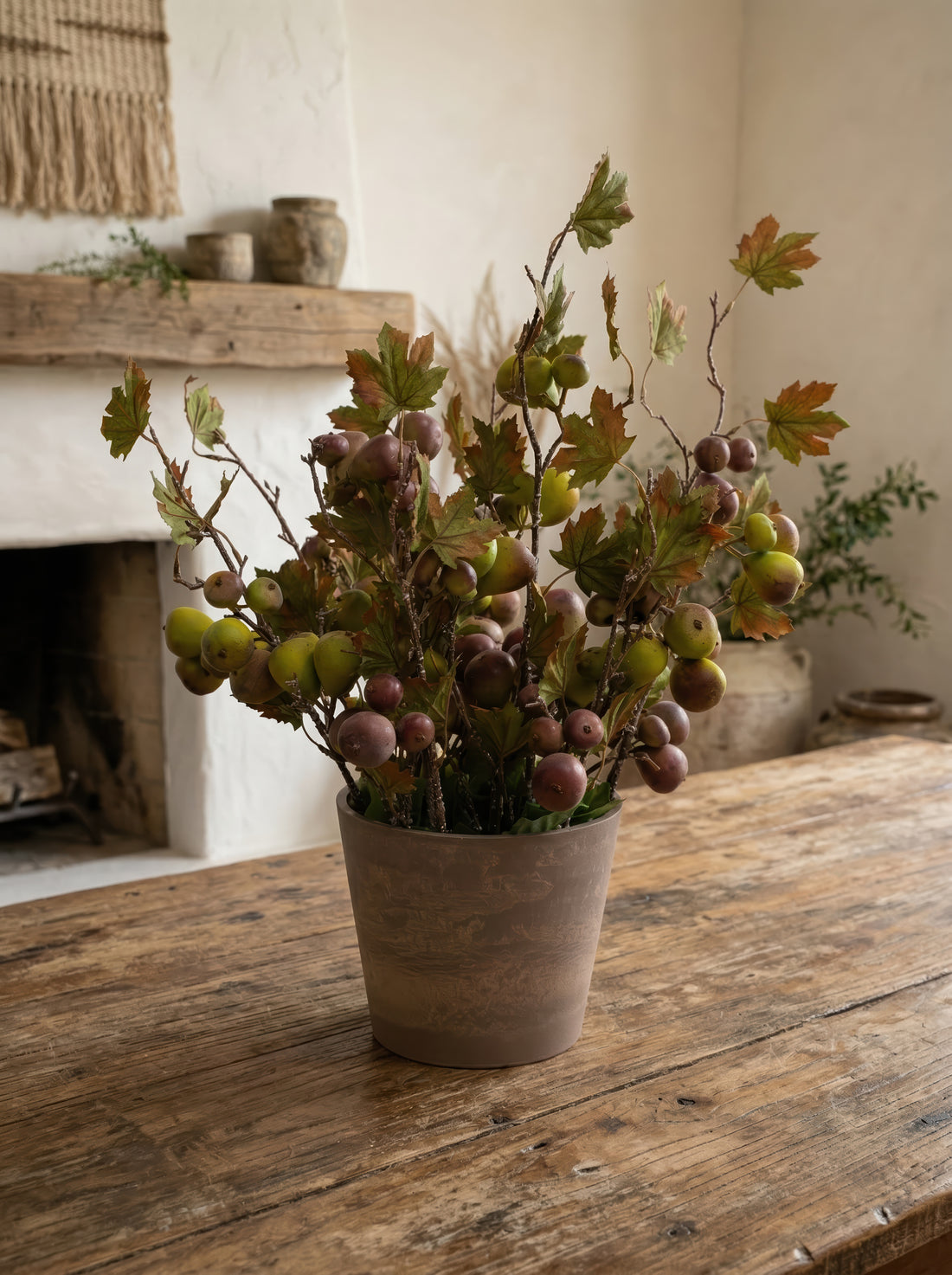 Artificial Autumn Fig Tree - 21.6" Pre-Potted Fruit Botanical for Farmhouse Tabletop Decor