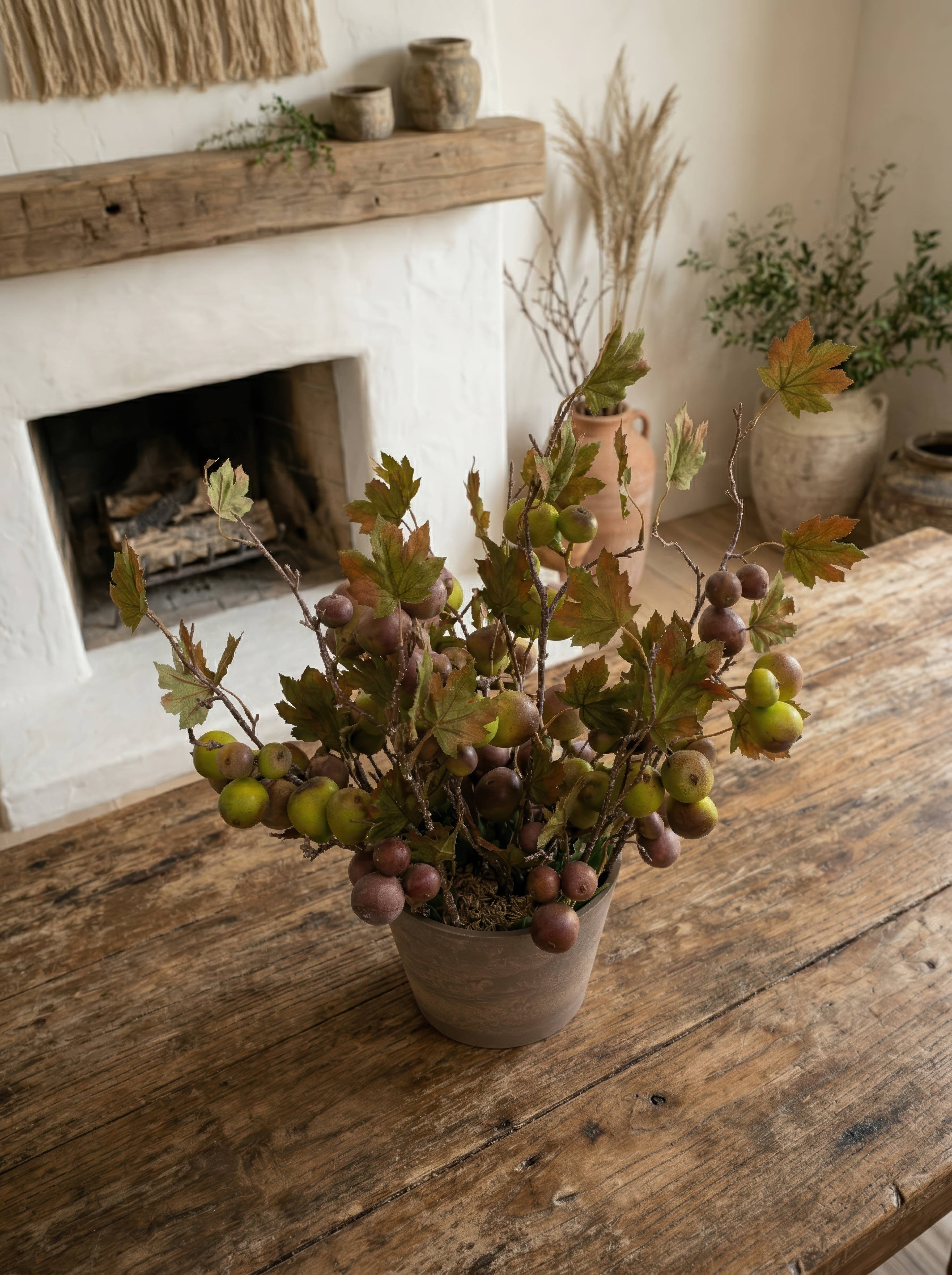 Artificial Autumn Fig Tree - 21.6" Pre-Potted Fruit Botanical for Farmhouse Tabletop Decor