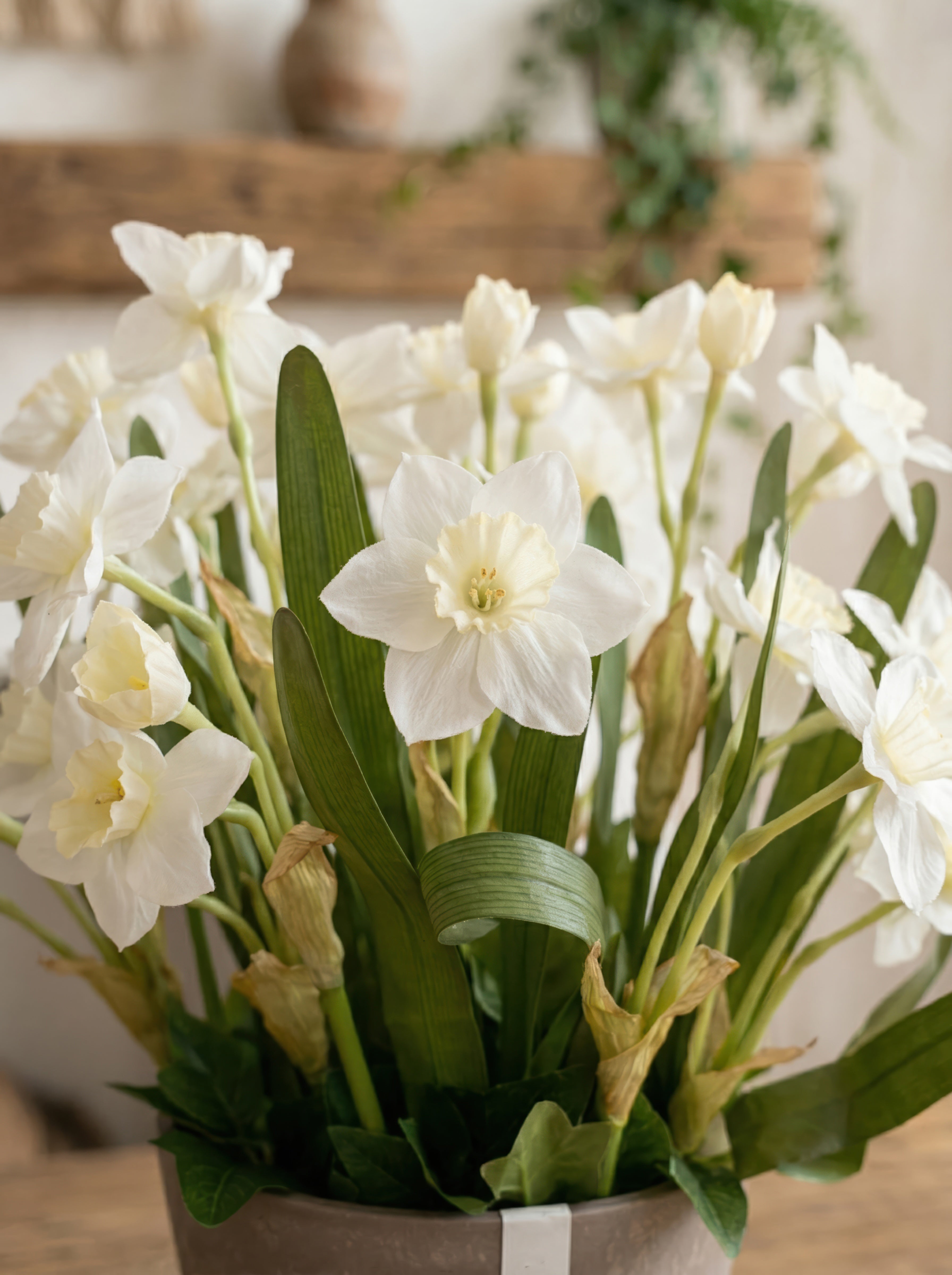 21.6" Artificial Spring Daffodils - Potted White Floral for Home &amp; Garden Decor