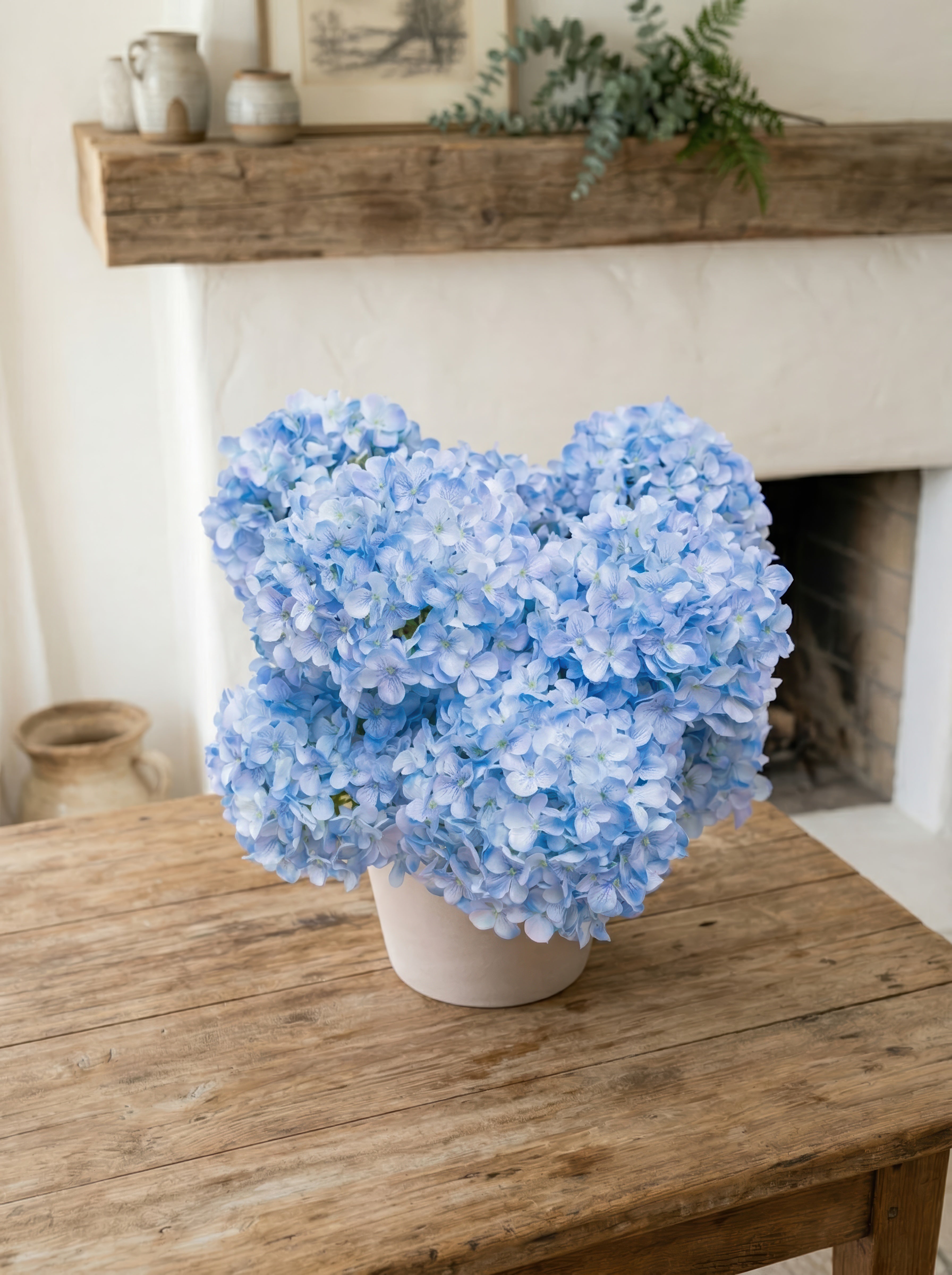 21.6" Artificial Blue Hydrangea Plant - Potted Floral Arrangement for French Home Decor