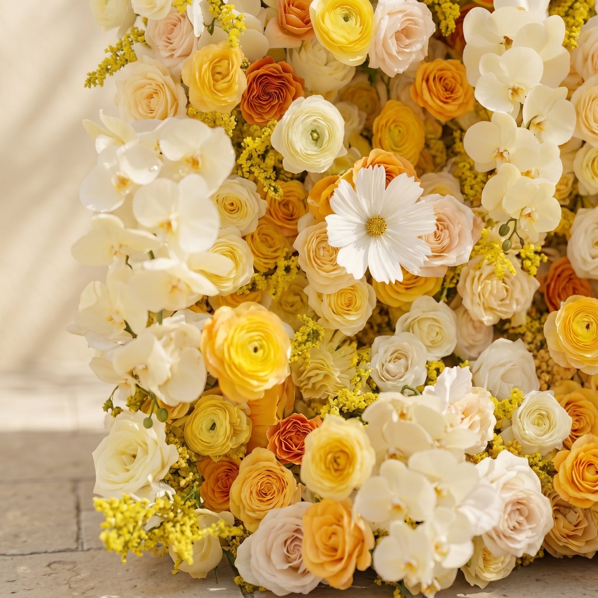 Palorae: Luxury 5D Sunshine Yellow &amp; Cream White Silk Floral Wall Backdrop for Vibrant Summer Weddings