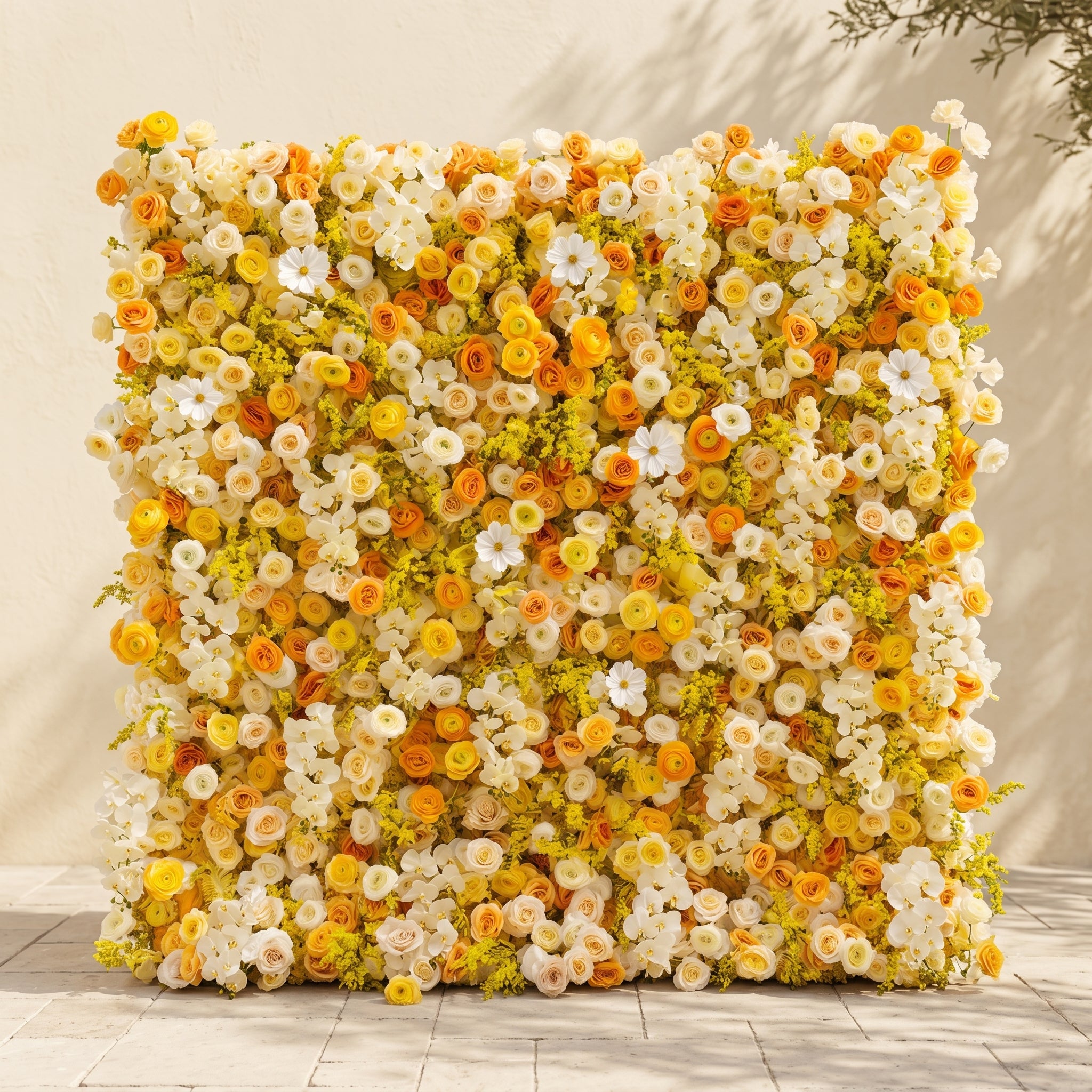Palorae: Luxury 5D Sunshine Yellow &amp; Cream White Silk Floral Wall Backdrop for Vibrant Summer Weddings