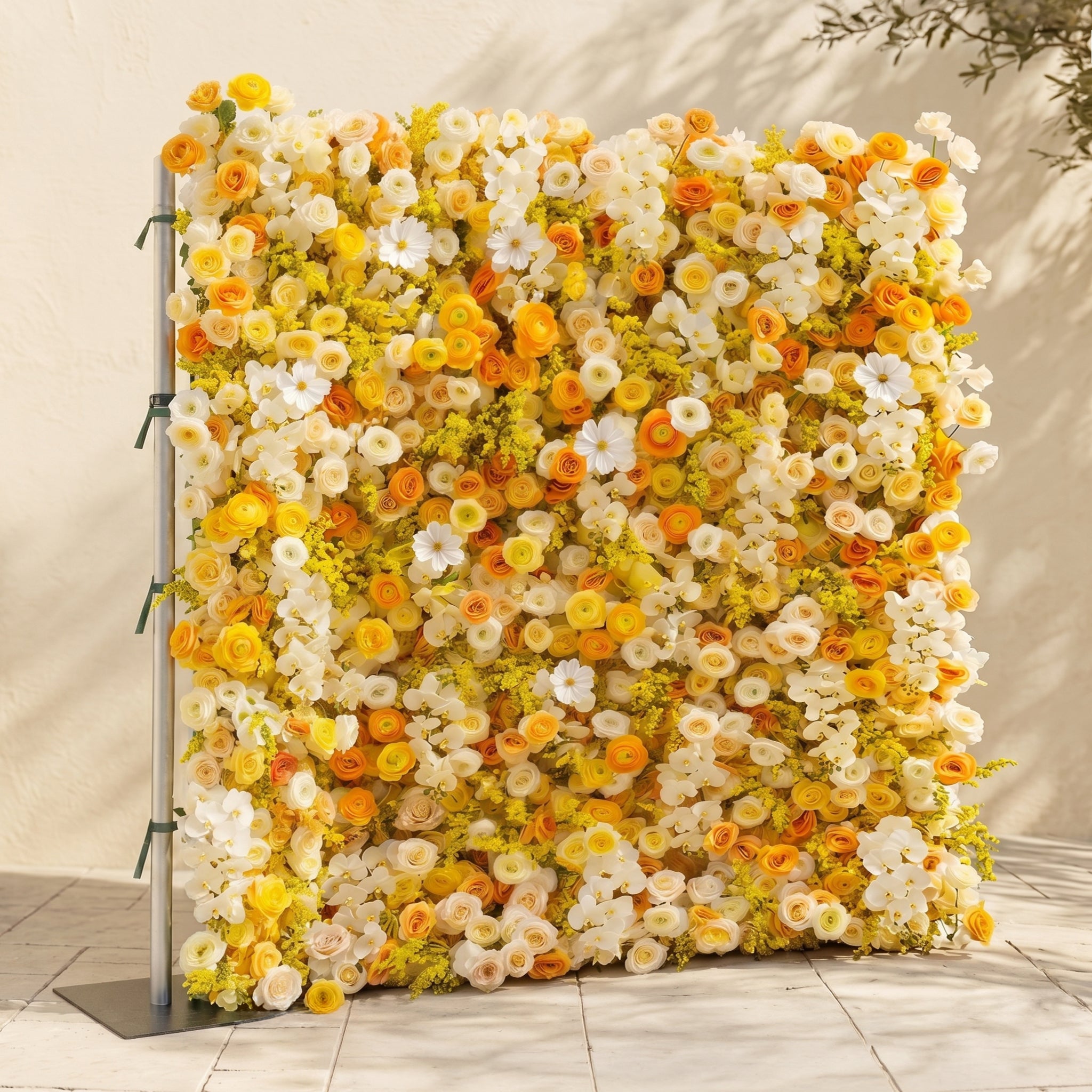 Palorae: Luxury 5D Sunshine Yellow &amp; Cream White Silk Floral Wall Backdrop for Vibrant Summer Weddings