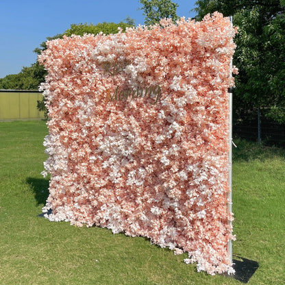 Peach：5D Fabric Artificial rolling up curtain flower wall