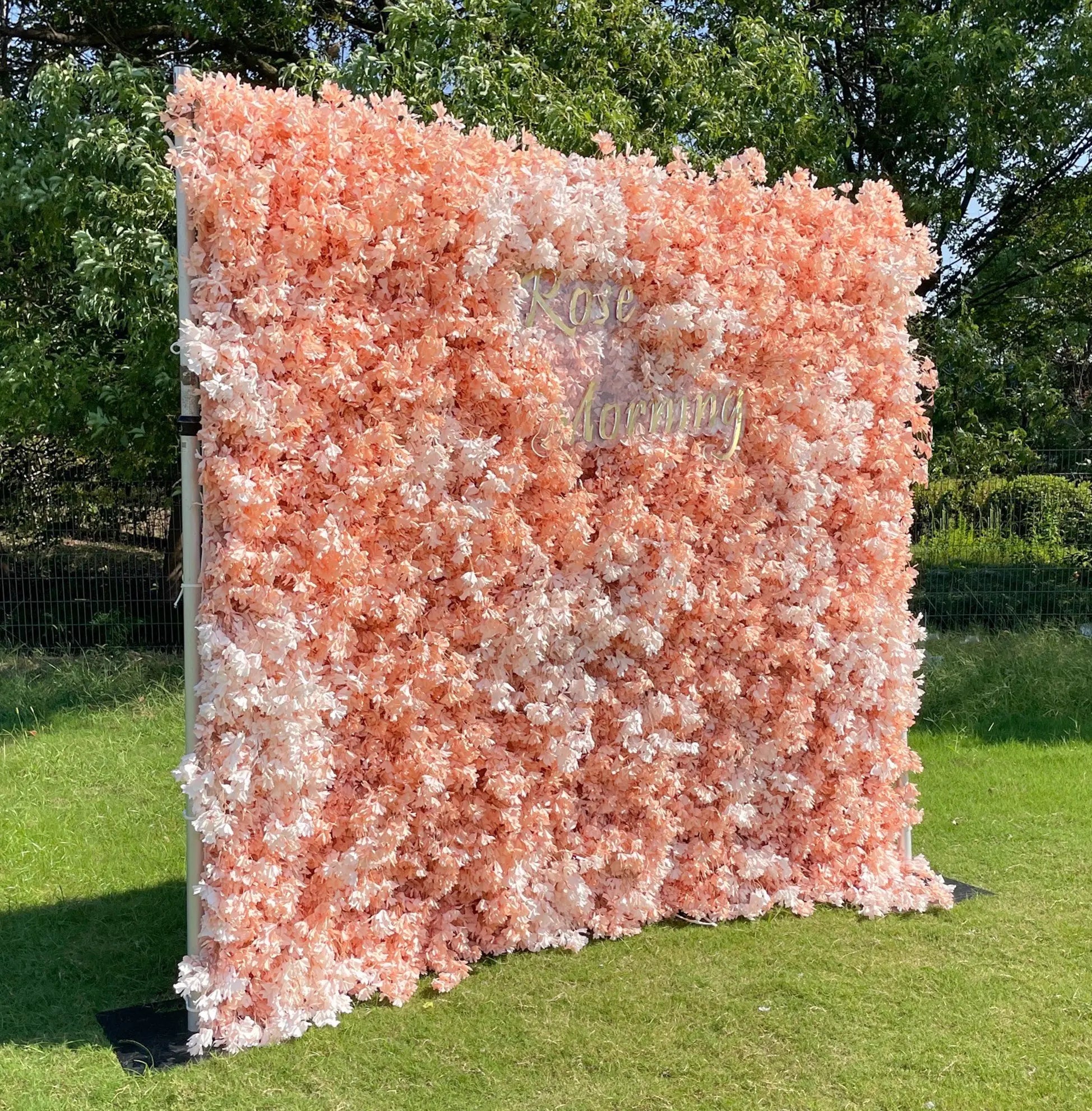 Peach：5D Fabric Artificial rolling up curtain flower wall