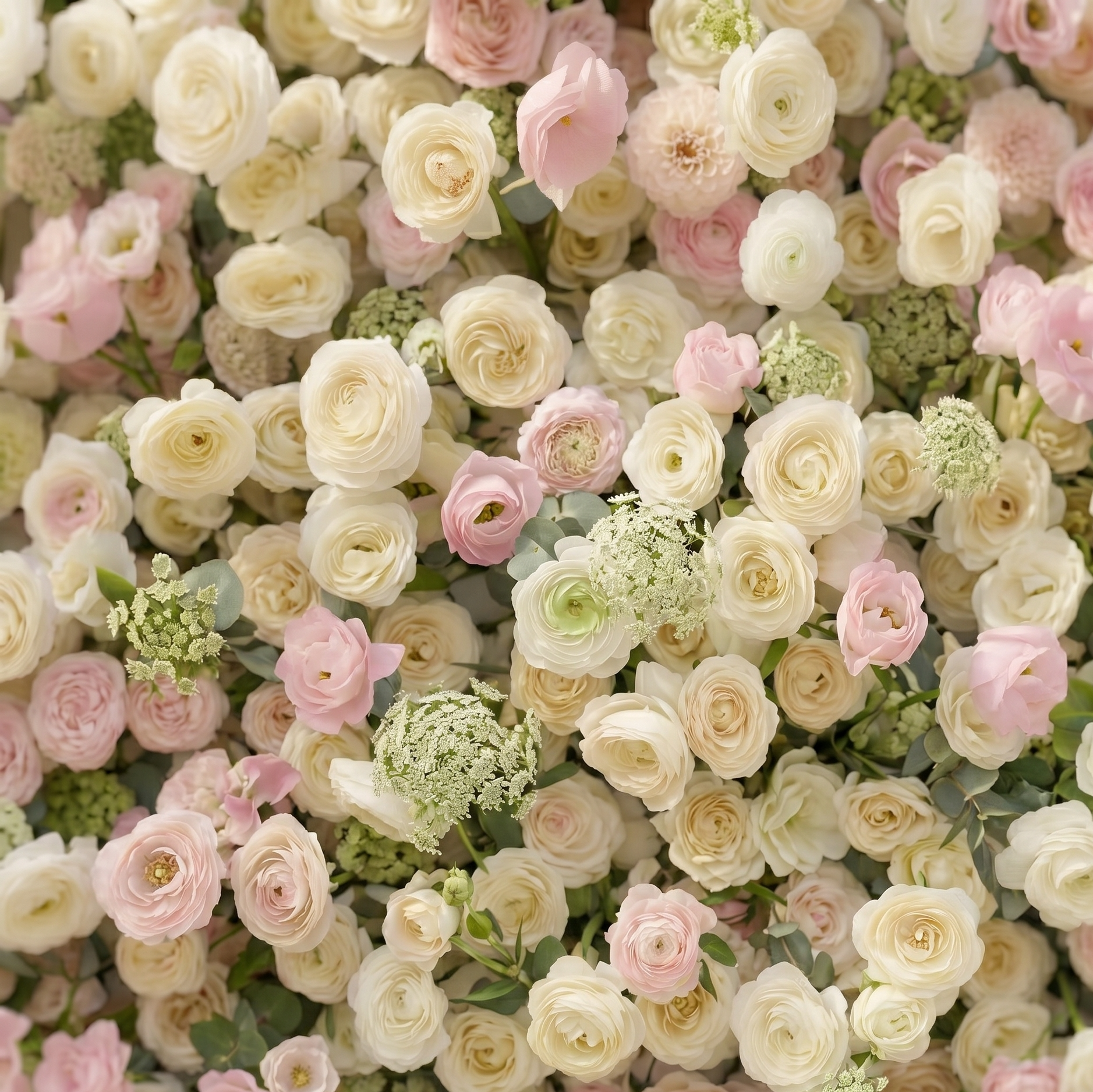 Pearlnora: Luxury 5D Pearl White &amp; Blush Pink Silk Floral Wall Roll-Up Backdrop for Elegant Minimalist Weddings