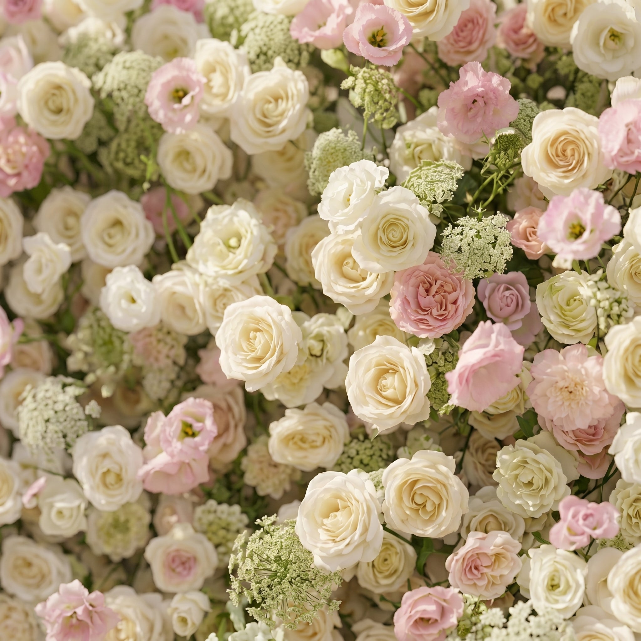 Pearlnora: Luxury 5D Pearl White &amp; Blush Pink Silk Floral Wall Roll-Up Backdrop for Elegant Minimalist Weddings