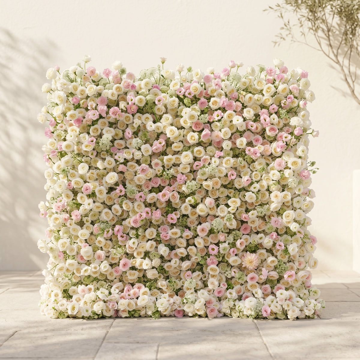 Pearlnora: Luxury 5D Pearl White & Blush Pink Silk Floral Wall Roll-Up Backdrop for Elegant Minimalist Weddings