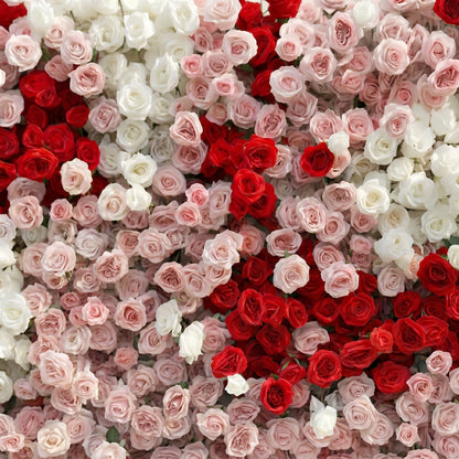 Pearlora:Luxury 5D Wedding Flower wall with White&amp;Pink&amp;Red Roses for Wedding&amp;Event Decor pearlora detail 1