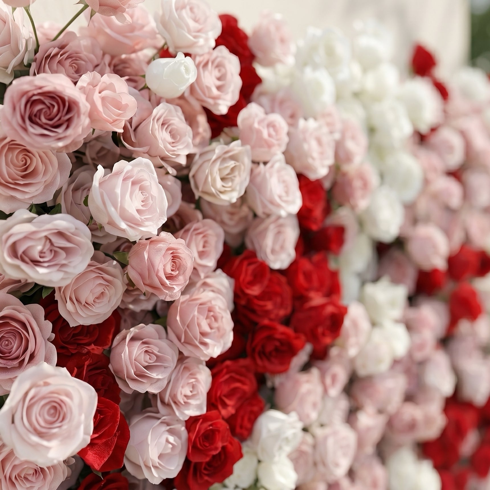 Pearlora:Luxury 5D Wedding Flower wall with White&amp;Pink&amp;Red Roses for Wedding&amp;Event Decor pearlora detail 2