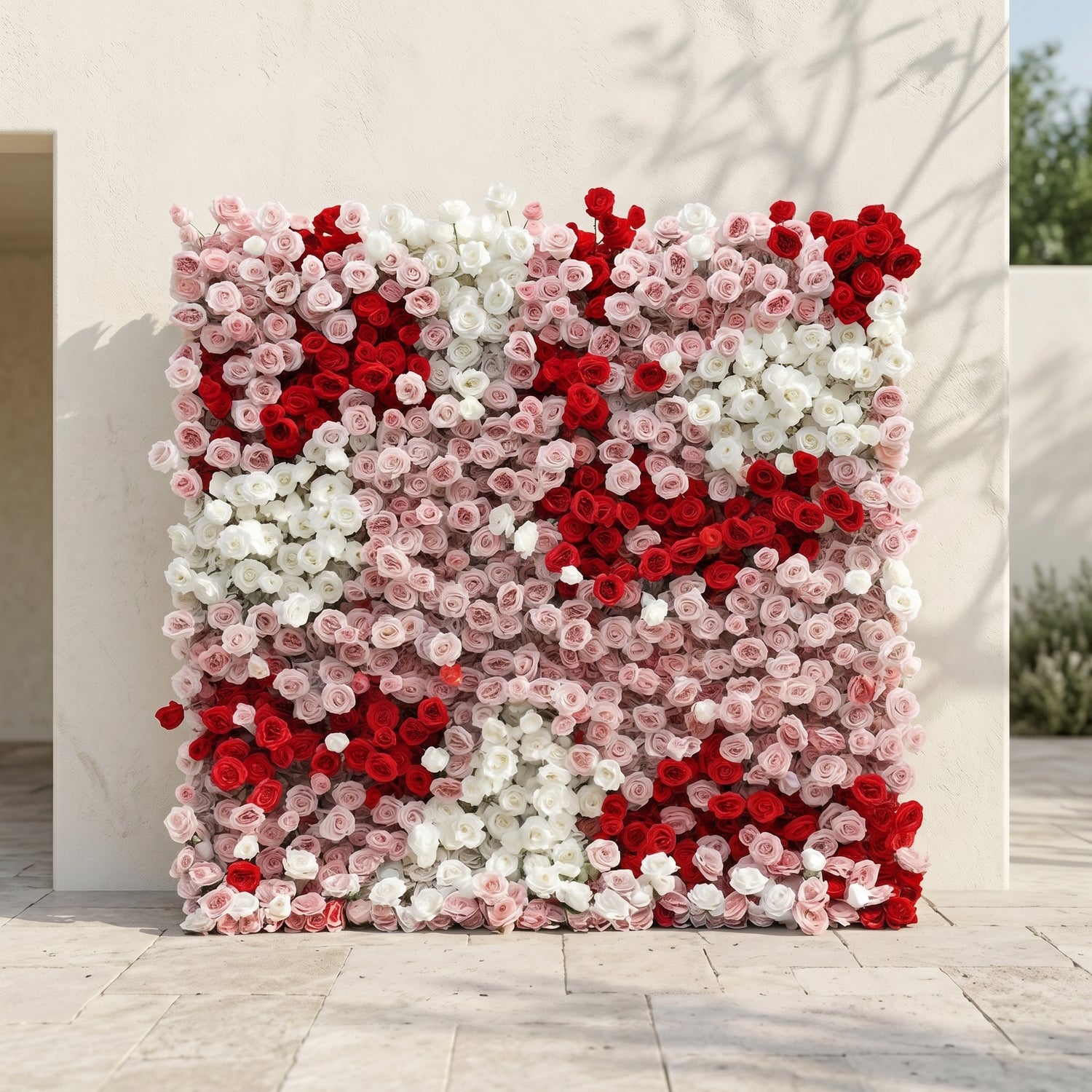 Pearlora:Luxury 5D Wedding Flower wall with White&amp;Pink&amp;Red Roses for Wedding&amp;Event Decor pearlora front