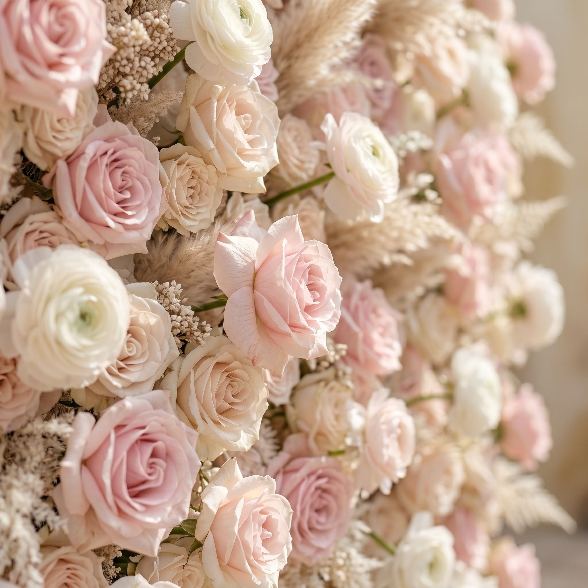 Valsora:5D Gradient Warm Blush Pink &amp; Ivory White Silk Rose Flower Wall Roll-Up Fabric Backdrop for Romantic Weddings &amp; Proposals