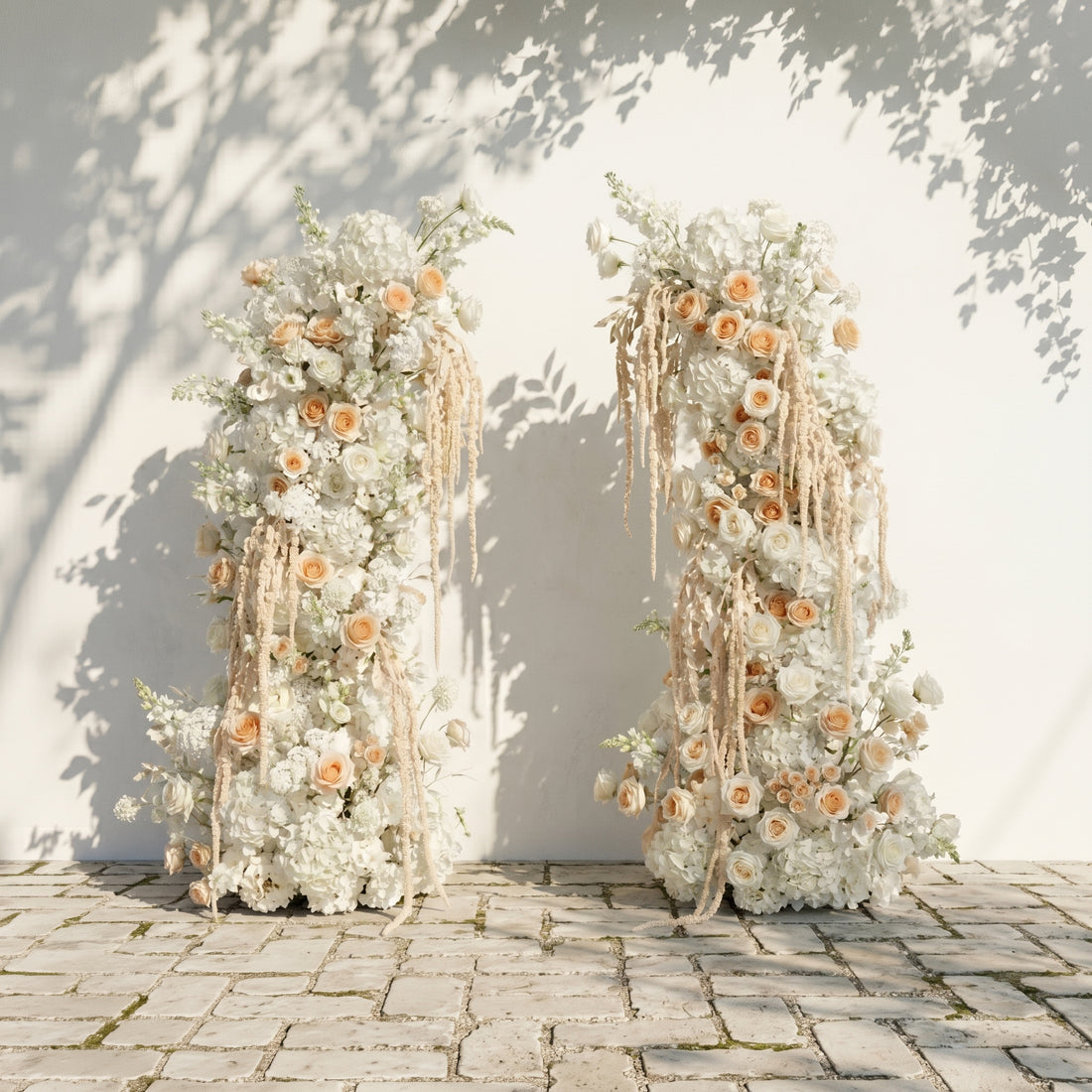 Pearlraya: Luxury Ivory White &amp; Warm Champagne Floral Ground Horn Arch  Backdrop Decor Including Frame