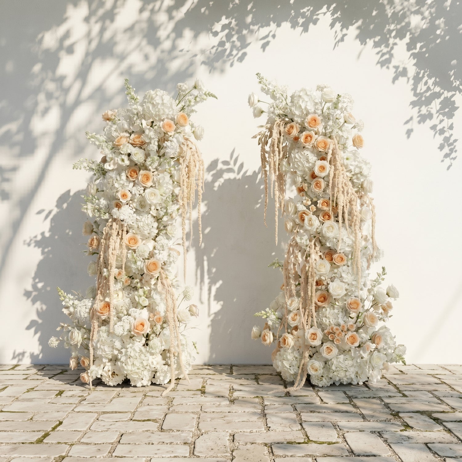 Pearlraya: Luxury Ivory White &amp; Warm Champagne Floral Ground Horn Arch  Backdrop Decor Including Frame