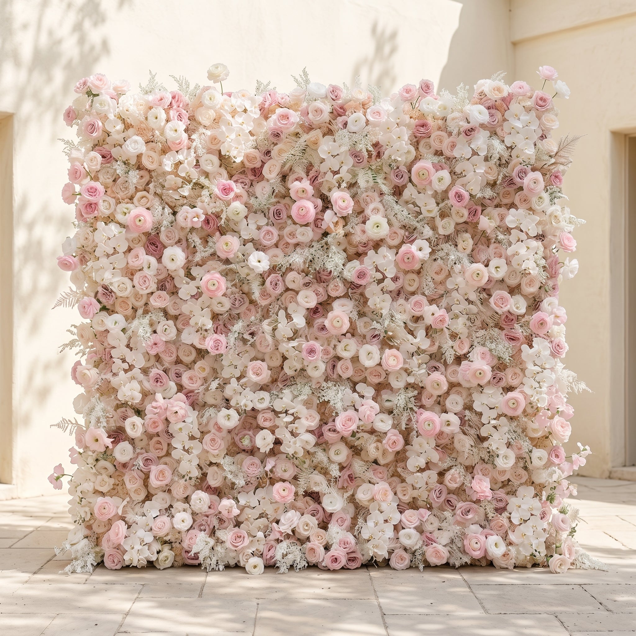 Valsora:5D Gradient Warm Blush Pink &amp; Ivory White Silk Rose Flower Wall Roll-Up Fabric Backdrop for Romantic Weddings &amp; Proposals